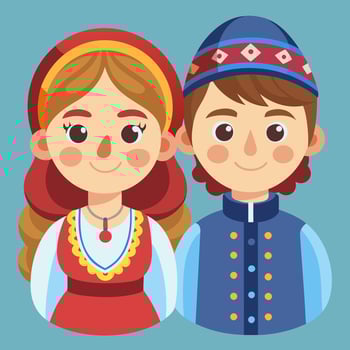Charming portrayal of a boy and girl in traditional folk costumes. showcasing cultural diversity and heritage. vector