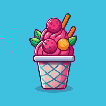 Delicious Pink Ice Cream with Berries and Biscuits in a Waffle Cone vector