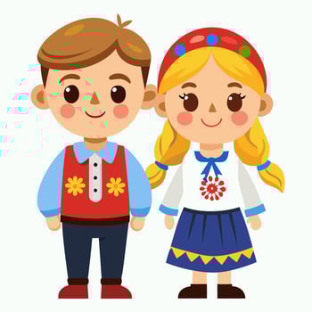 A boy and girl in traditional clothes vector