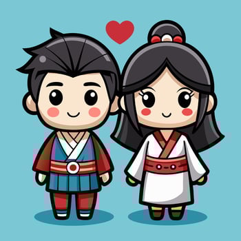 Adorable Anime Couple in Traditional Asian Clothing vector