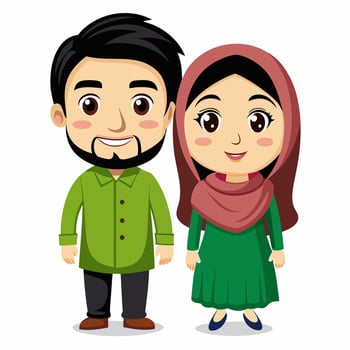 Adorable Muslim Couple Cartoon Illustration vector