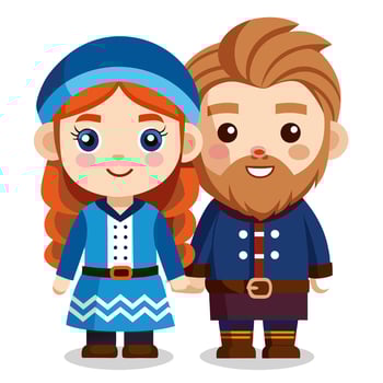Adorable Cartoon Couple. A Charming Illustration of a Man and Woman in Traditional Attire vector
