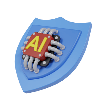 3d render of shield icon and ai chip. web protection concept using artificial intelligence png