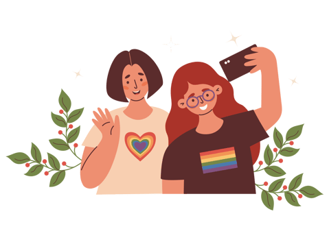Happy LGBT Lesbian Couple together Taking Selfie. Pride Month png