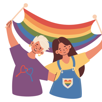 Happy LGBT Women Lesbians Holding Rainbow Pride Flag LGBTQ png