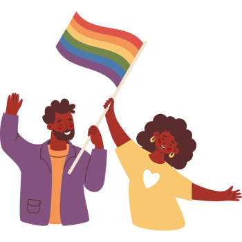 Happy Ethnic LGBQ People Holding Rainbow Flag png