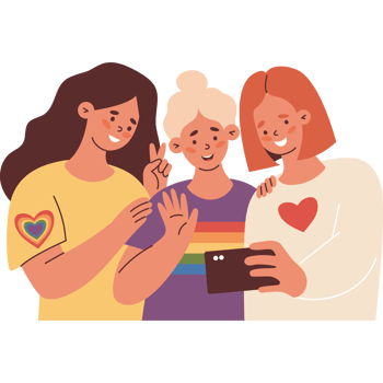 Smiling LGBT female Friends together Taking Selfie. LGBTQ support png