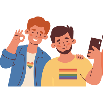 Happy LGBTQ Couple . LGBT Men Taking Selfie png