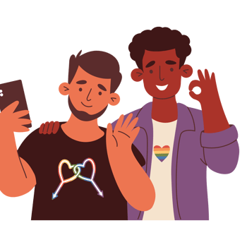 Happy Gay Couple. LGBT Ethnic Men Taking Selfie png