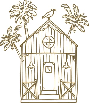 Tropical Beach Hut with Palms vector