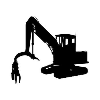 Silhouette of a tree cutting excavator machine vector