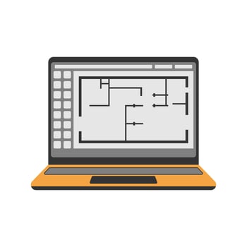 Laptop with Floor Plan Icon Illustration Perfect for architecture, engineering, and construction themes. vector