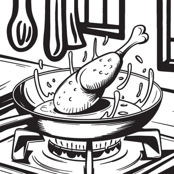 chicken fry line art vector