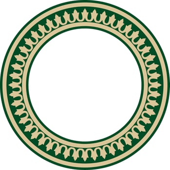 gold with green round Turkish national ornament. Ottoman border, frame. Ethnic floral circle, ring, Seljuk Turks pattern. Decoration Sultan's palaces. vector