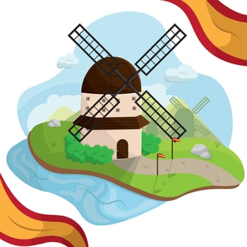 Windmill in Spanish countryside. vector