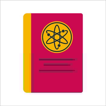 Physics Book Flat design style, yellow book with an atomic symbol, perfect for educational materials, scientific studies, and physics-related designs. vector