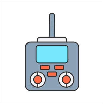 Remote Control Flat design style, blue RC controller with red buttons and antenna, representing remote-operated vehicles, ideal for technology-themed designs, toy branding, and gaming visuals. vector