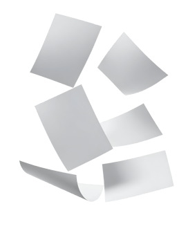 falling blank white papers flying in air, isolated on white background, clean sheets mid-air png