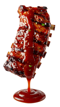juicy bbq pork ribs with dripping barbecue sauce, isolated on white background, high-resolution food concept png