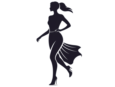 Elegant silhouette of a woman in motion during a fashion event png