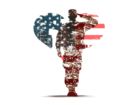 Military tribute with American flag and city skyline for remembrance png