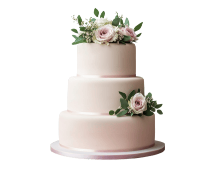 Elegant three tier wedding cake decorated with fresh flowers png