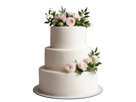 Elegant three tier cake decorated with roses for celebrations png