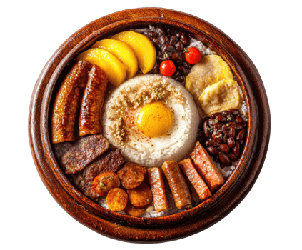 Delicious colorful breakfast bowl with meat, fruits, and rice png