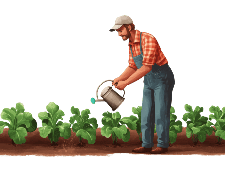 Gardening enthusiast watering fresh vegetables for a healthy harvest png