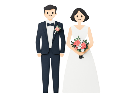 Charming couple during wedding ceremony in elegant attire with flowers png
