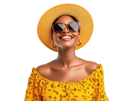 Bright summer fashion with stylish hat and sunglasses for women png