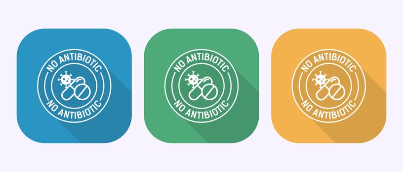 Antibiotic free icon, No antibiotic, Organic, healthy, natural sign in shadow button design vector