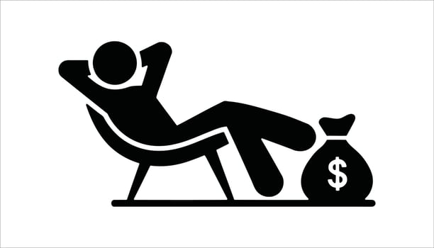 Wealthy Person Reclining with Dollar Bag Silhouette Icon. vector