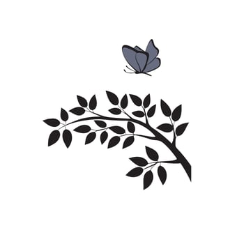 A Branch with Leaves and Butterfly on Top Illustration vector