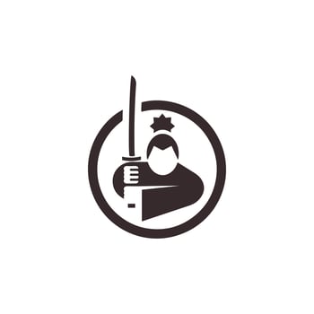 Strong Samurai Warrior Silhouette with Katana Sword Inside a Circle, Representing Strength, Courage, and Tradition, Editable Graphic for Martial Arts and Japanese Culture vector