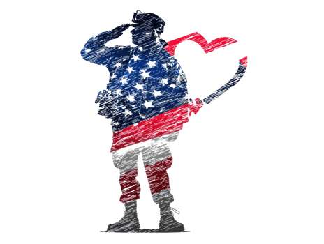 Military tribute with heart symbol and American flag design png