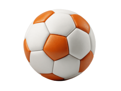 Classic soccer ball design with orange and white pattern for sports png