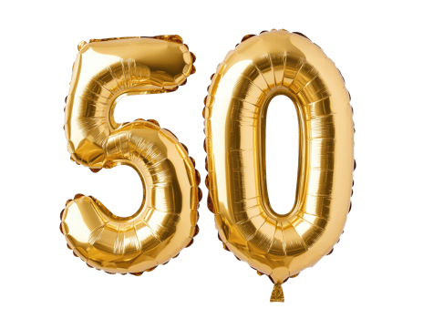 Golden balloons celebrating a milestone birthday party png