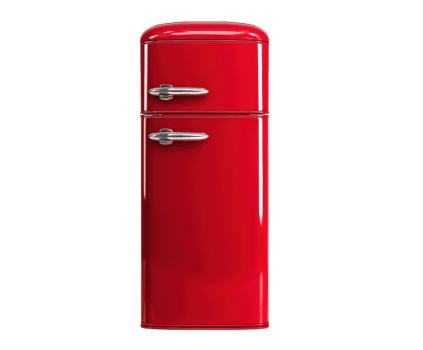 Retro red refrigerator for modern kitchen design and functionality png