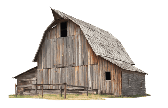 Rustic wooden barn in open field showcasing rural charm png