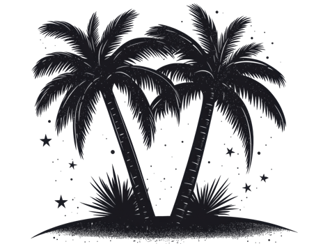 Tropical palm trees silhouette with stars for summer design png