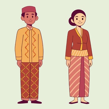 Indonesian couple wearing traditional clothes cartoon character illustration vector