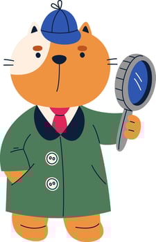Detective Cat with Magnifying Glass vector