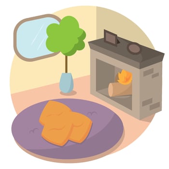 Isolated living room fireplace hygge illustation vector