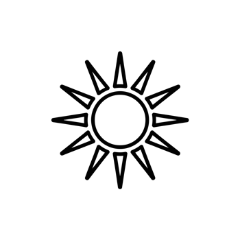 A black geometric sun symbol is depicted with a circular center and twelve triangular rays extending outward. cutouts png