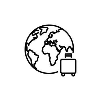A simple black icon shows the Earth with a suitcase, suggesting themes of global travel cutouts png