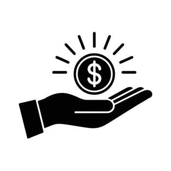 A stylized hand is depicted holding a dollar coin, symbolizing financial growth or investment. cutouts png