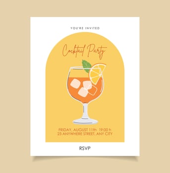 Summer cocktail party, event invitation card. Alcoholic drink menu. Cartoon flat style illustration vector