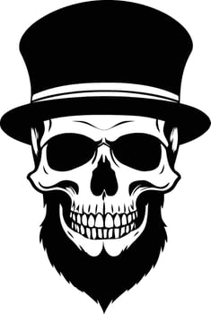 silhouette of a skull with a beard and hat, isolated in white. Ideal for edgy designs, gothic logos, tattoo artwork, and digital illustrations. vector