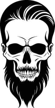 silhouette of a skull with a stylish beard and hair, isolated in white. Ideal for edgy tattoos, logos, and digital designs. vector